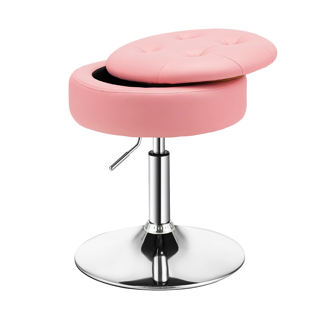 Costway Vanity Stool Adjustable 360° Swivel Storage Makeup Chair w/ Removable Tray White\Black\Pink